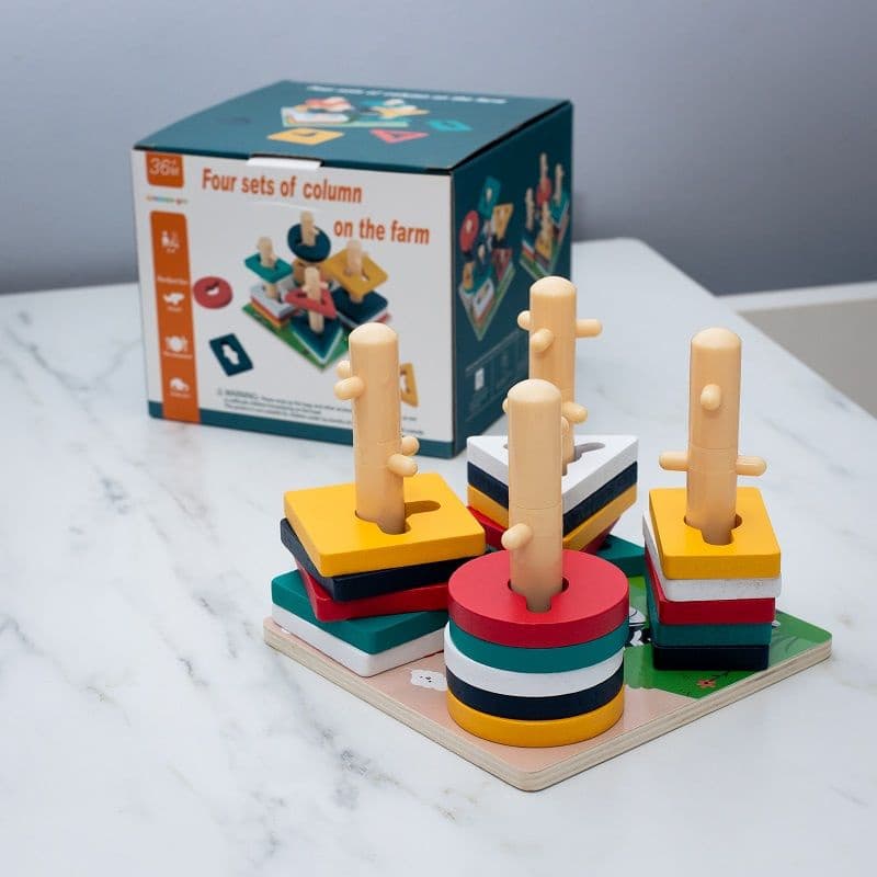 Four Sets of Column on the Farm – Wooden Shape Sorting Toy 2