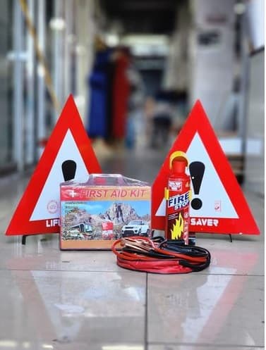 5 in 1 Car Emergency Kit Jumper Cable Fire Extinguisher First Aid Kit Reflective Triangles